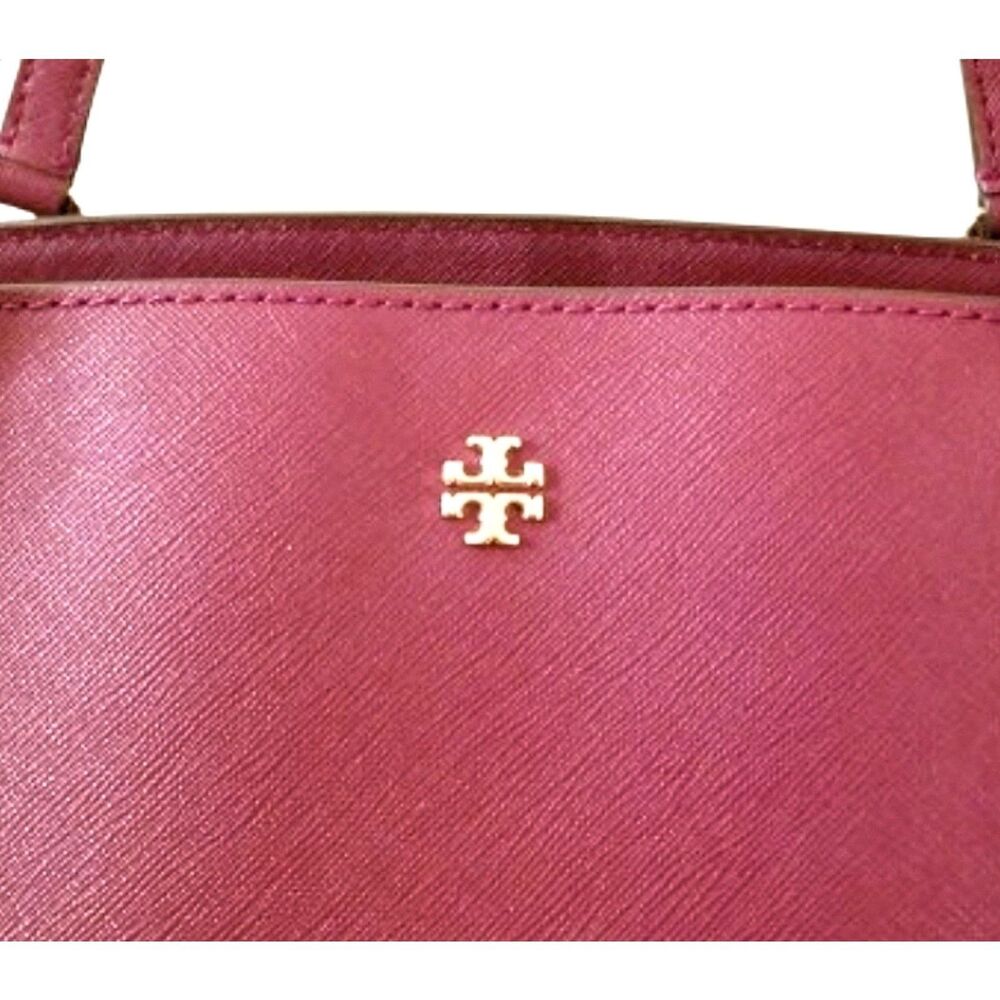 TORY BURCH Maroon Emerson Bag Saffiano Leather Top Zipper Handle Satchel Dk Red - Picture 2 of 15